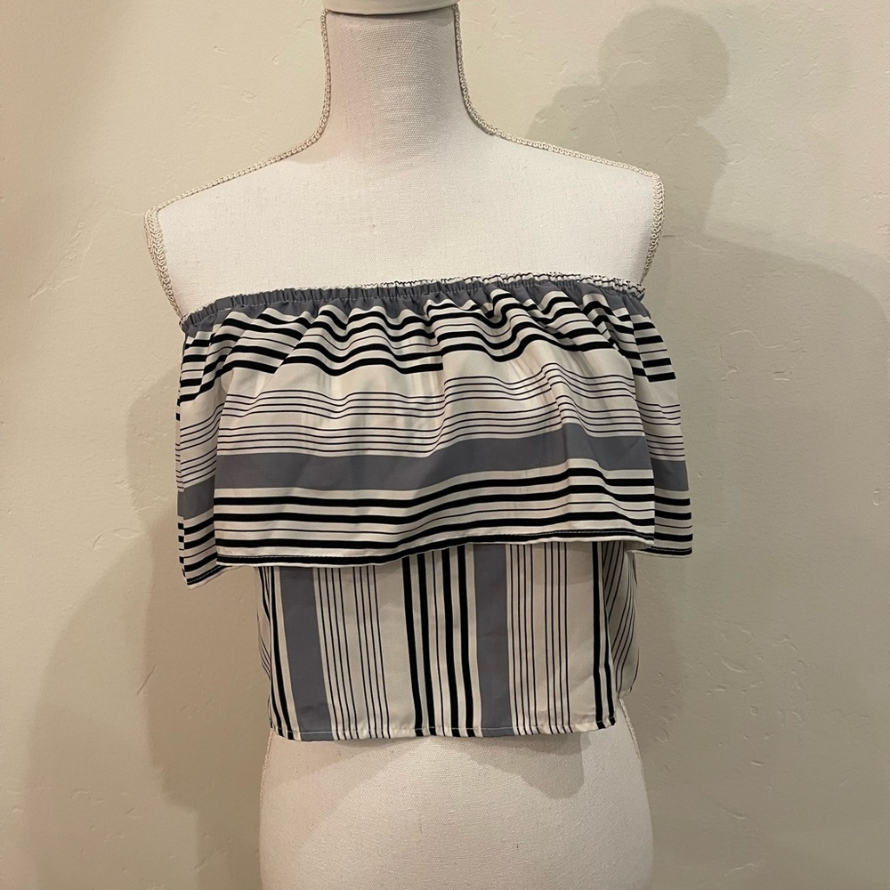 Blue/black striped crop top